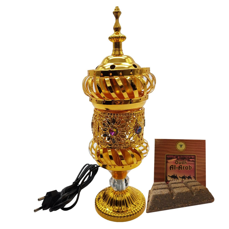 Electrical Bakhoor Burner & 50g Fragrance Paste Iron Incense Holder - Golden (Oud/BAKHOOR/LOBAAN)