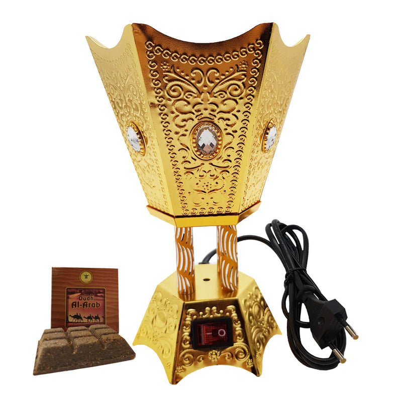 Electrical Bakhoor Burner & 50g Fragrance Paste - Golden